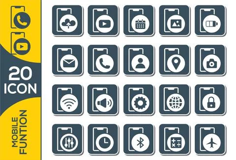 Smart-phone functions and apps vector icon set in outline style Illustrazione stock