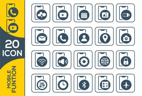 Smart-phone functions and apps vector icon set in outline style Illustrazione stock