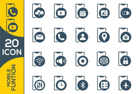 Smart-phone functions and apps vector icon set in outline style Illustrazione stock