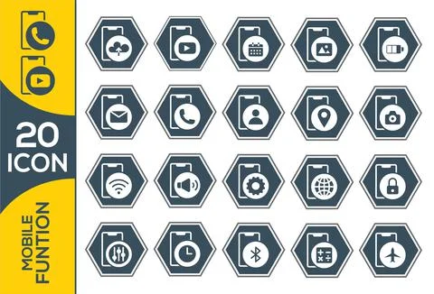 Smart-phone functions and apps vector icon set in outline style Illustrazione stock