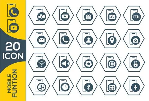 Smart-phone functions and apps vector icon set in outline style Illustrazione stock