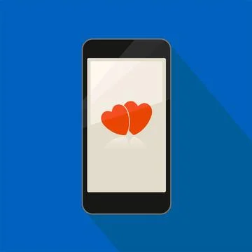 Smart phone with hearts on screen. Vector illustration. Stock Illustration