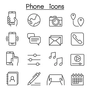 Smart phone icon set in thin line style 스톡 일러스트