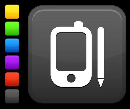 Smart phone icon on square internet button Illustrazione stock