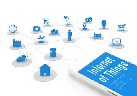 Smart phone with Internet of things (IoT) word and objects icon connecting to Stock Illustration