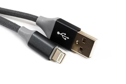 Smart Phone Lightning Cable  Isolated on white screen Stock Photos
