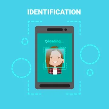 Smart Phone Loading Face Identification System Scanning Female User Access Stock Illustration