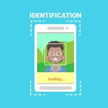 Smart Phone Loading Face Identification System Scanning African American Man Stock Illustration