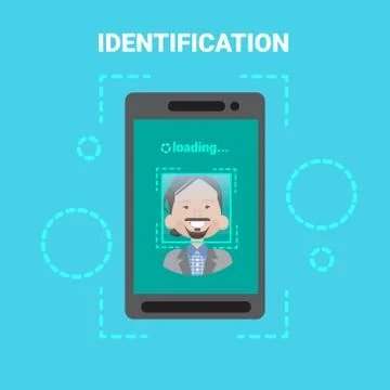 Smart Phone Loading Face Identification System Scanning Male User Access Control Stock Illustration