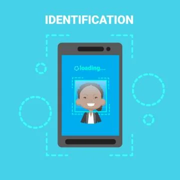 Smart Phone Loading Face Identification System Scanning African American Female Stock Illustration