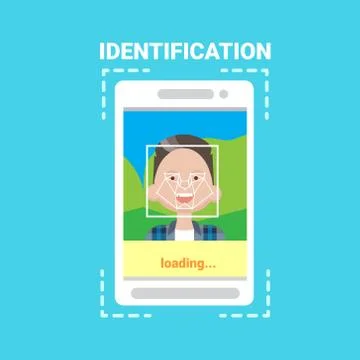 Smart Phone Loading Face Identification System Scanning Man User Access Control Stock Illustration