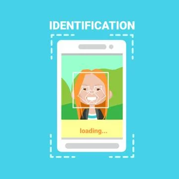 Smart Phone Loading Face Identification System Scanning Woman User Access Stock Illustration