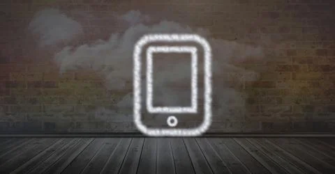 Smart phone made of cloud texture Foto stock