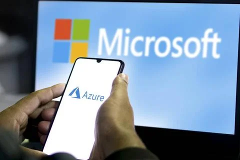  Smart phone with the Microsoft Azure logo, is a cloud service offered as ... Stock Photos