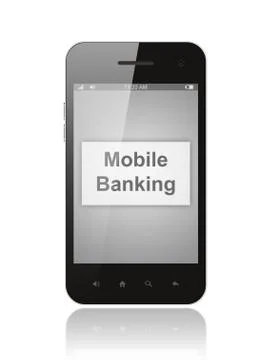 Smart phone with mobile banking button on its screen isolated . Stock Photos