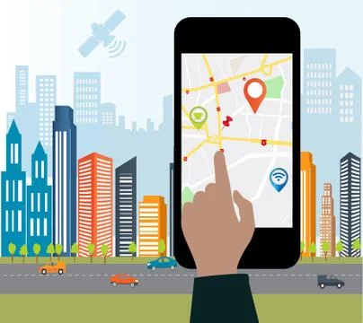 Smart-phone with mobile navigation 库存插图