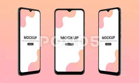 Smart phone mockup with sleek, round edges in three positions PSD Template