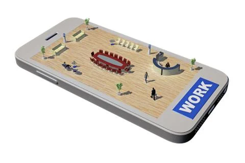 Smart phone with office space Stock Illustration