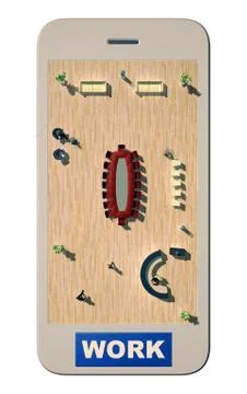 Smart phone with office space Stock Illustration