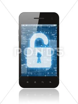 Smart phone with open lock . Stock Illustration