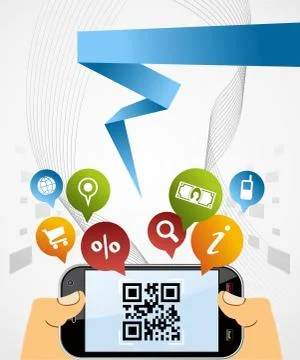 Smart phone: qr code application background Illustrazione stock