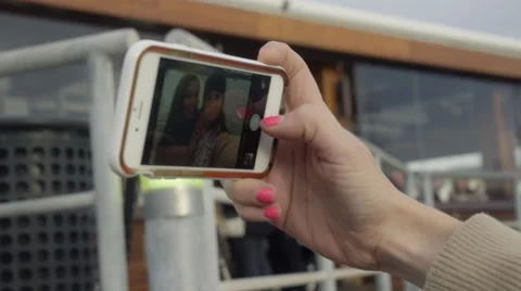 Smart phone screen close up selfie photo Stock Footage 68093702