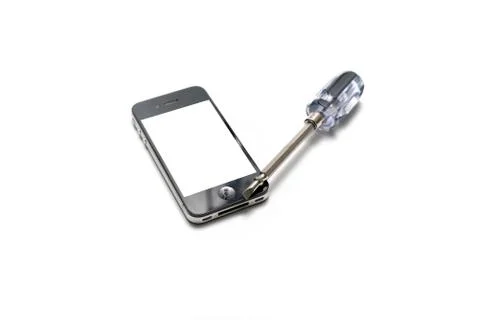 Smart phone with screwdriver Stock Photos