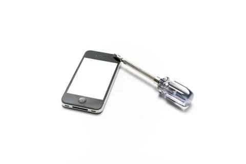 Smart phone with screwdriver Stock Photos