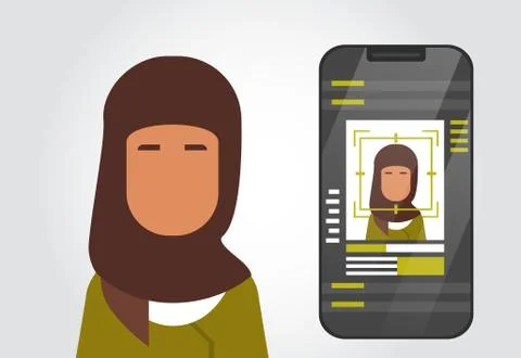 Smart Phone Security System Scanning Muslim Woman User Biometric Identification 스톡 일러스트