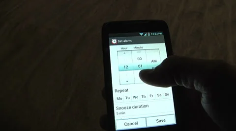 Smart Phone Setting Alarm Clock - 6am- Android Cell Technology Wake Up Stock Footage 33547216