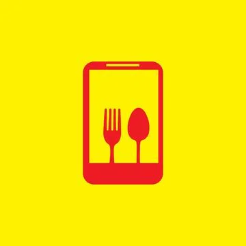 Smart phone shape with fork and spoon logo design vector graphic symbol ico.. Stock Illustration