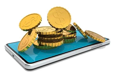 Smart phone with stack of gold coin 스톡 일러스트