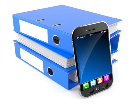 Smart phone with stack of ring binders Stock Illustration