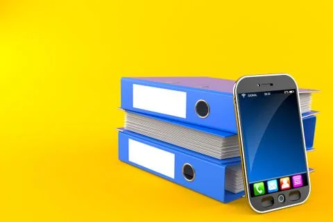 Smart phone with stack of ring binders Illustrazione stock