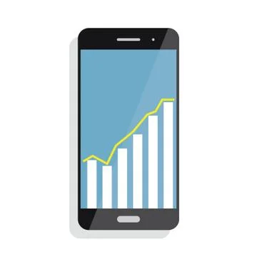 Smart phone with statistics Graph Chart. Screen with statistics, trading Stock Illustration