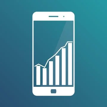 Smart phone with statistics Graph Chart. Screen with statistics, trading Stock Illustration