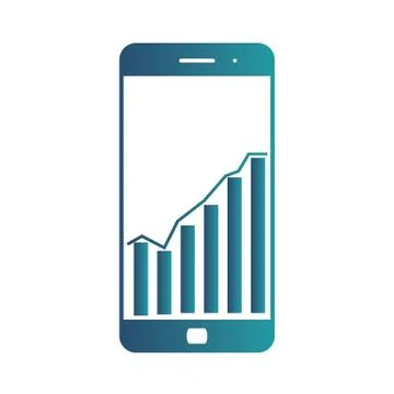 Smart phone with statistics Graph Chart. Screen with statistics, trading Stock Illustration