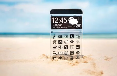 Smart phone with a transparent display. Stock Illustration