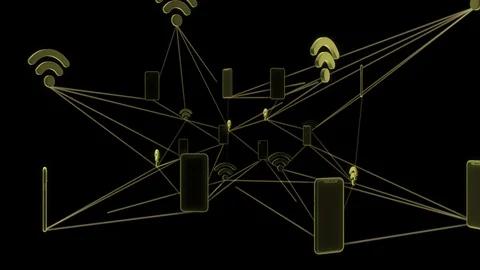 Smart phones connected through a web to wifi Stock Footage 120001733