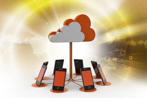 Smart phones network with cloud computing 库存插图