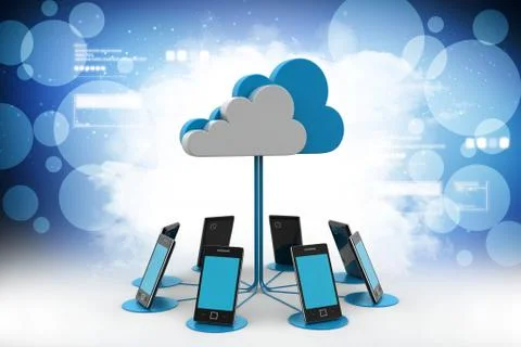 Smart phones network with cloud computing in color background イラスト素材