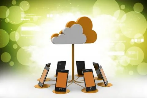 Smart phones network with cloud computing in color background Stock Illustration