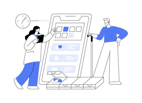 Smart pill boxes abstract concept vector illustration. Illustrazione stock