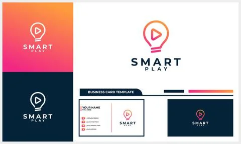 Smart play video with light bulb and play icon logo concept with business car Stock Illustration