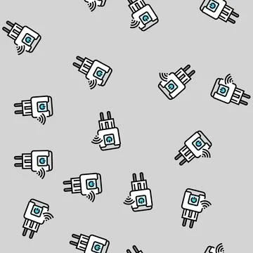 Smart plug home vector seamless pattern Stock Illustration