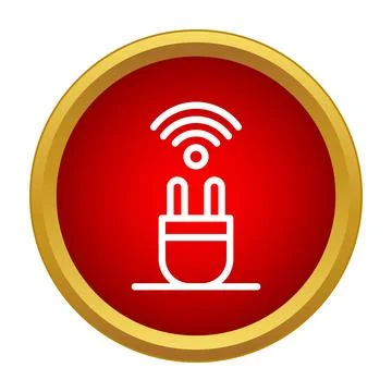 Smart plug sending wireless signal icon in red circle Stock Illustration