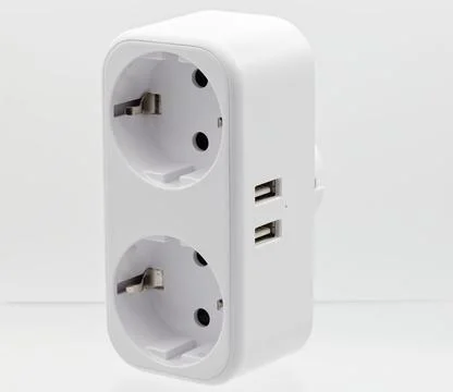 Smart plug WiFi household socket wireless technology. Ilustración de archivo
