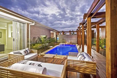 A smart poolside seating Stock Photos