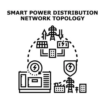 Smart power distribution network topology diagram Stockillustratie