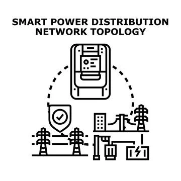 Smart power distribution network topology concept creating electricity Stockillustratie